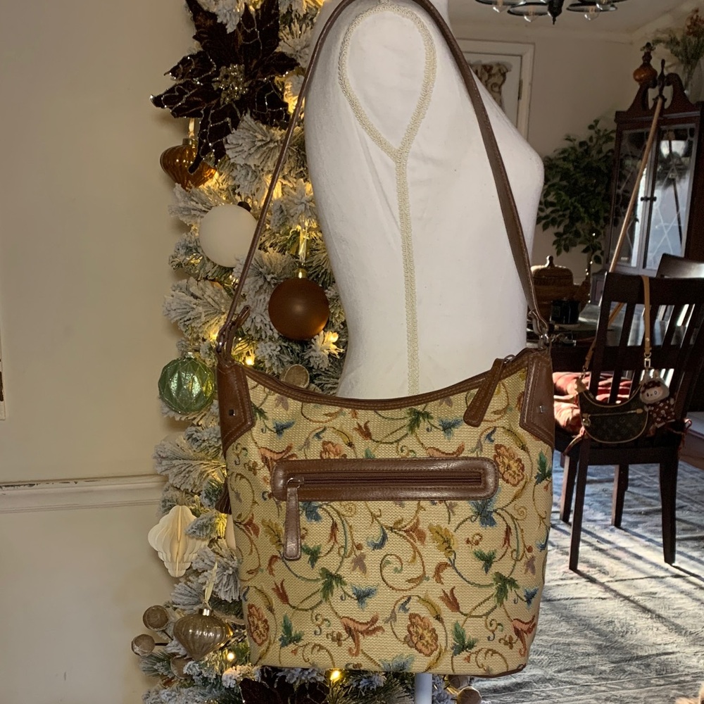 Stone Mountain Accessories Floral Shoulder Bag with Brown Trim